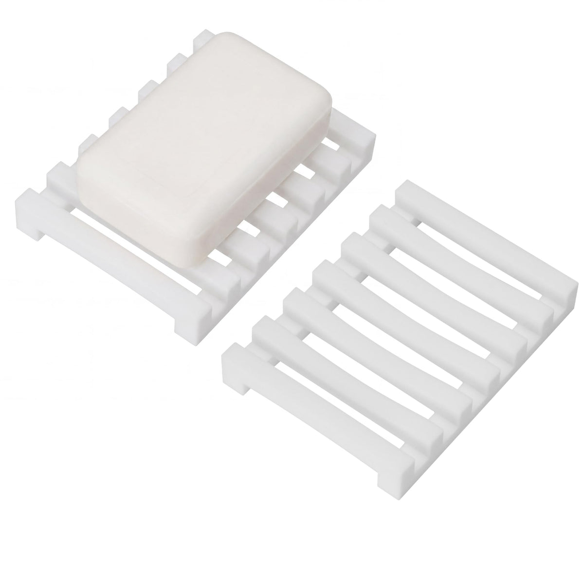 Slotted Silicone Soap Dish 2 Pcs, Self Draining Soap Holder with Raised Bar Design, Non Slip Soap Saver Tray, Quick Dry Soap Dish for Bathroom Kitchen Sink Shower, Black