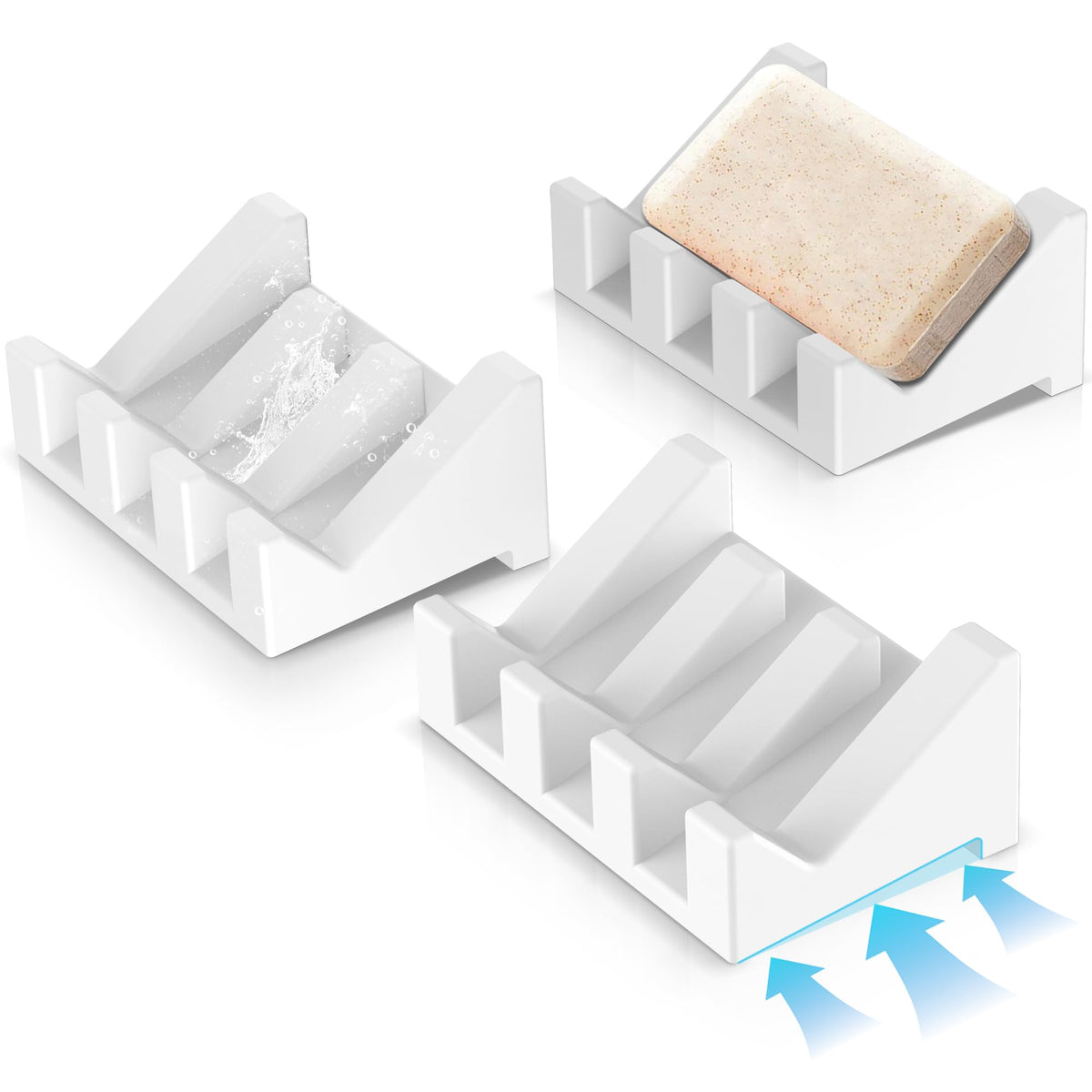 Silicone Soap Dish Set,3PCS Self Draining Soap Holder for Bar Soap