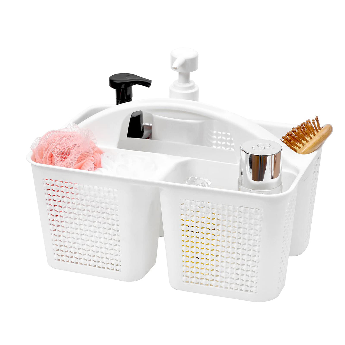 Plastic Portable Shower Caddy Basket with Handle, 3 Compartments, Grey