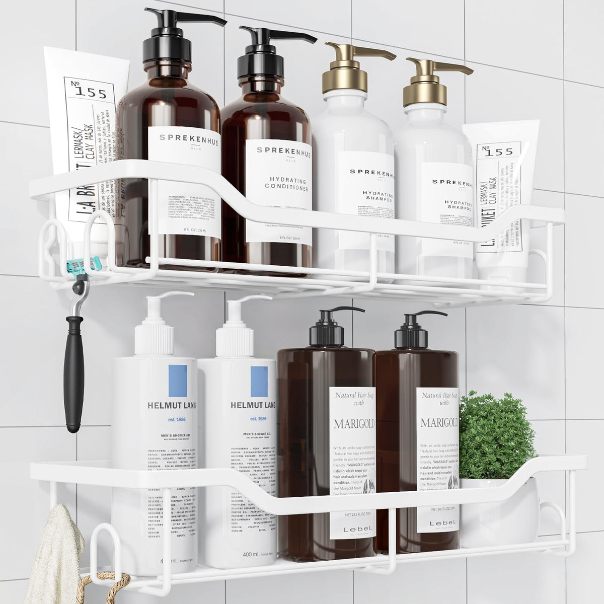 Kitsure Shower Caddy, Adhesive Shower Organizer, Large, Black