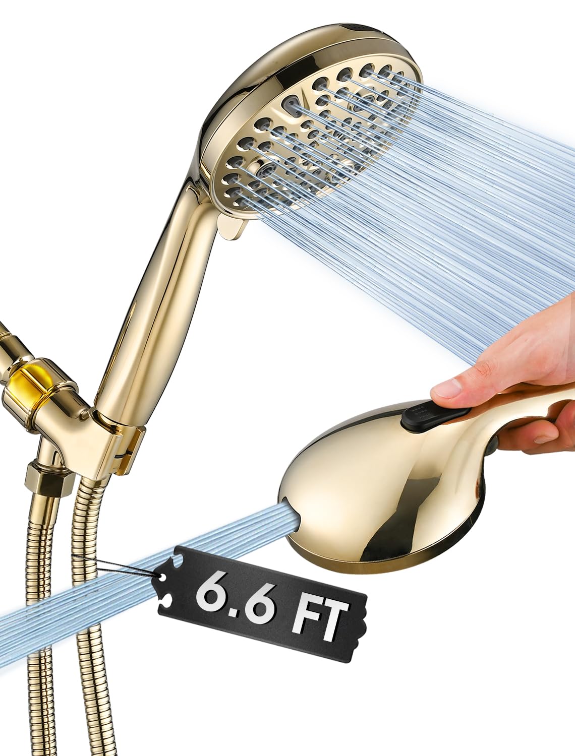 High Pressure 10 Setting Handheld Shower Head, 5" Detachable Showerhead Spray Built-in Power Wash to Clean Tub, Tile & Pets, 79" Extra Long Stainless Steel Hose, Adjustable Bracket - Gold
