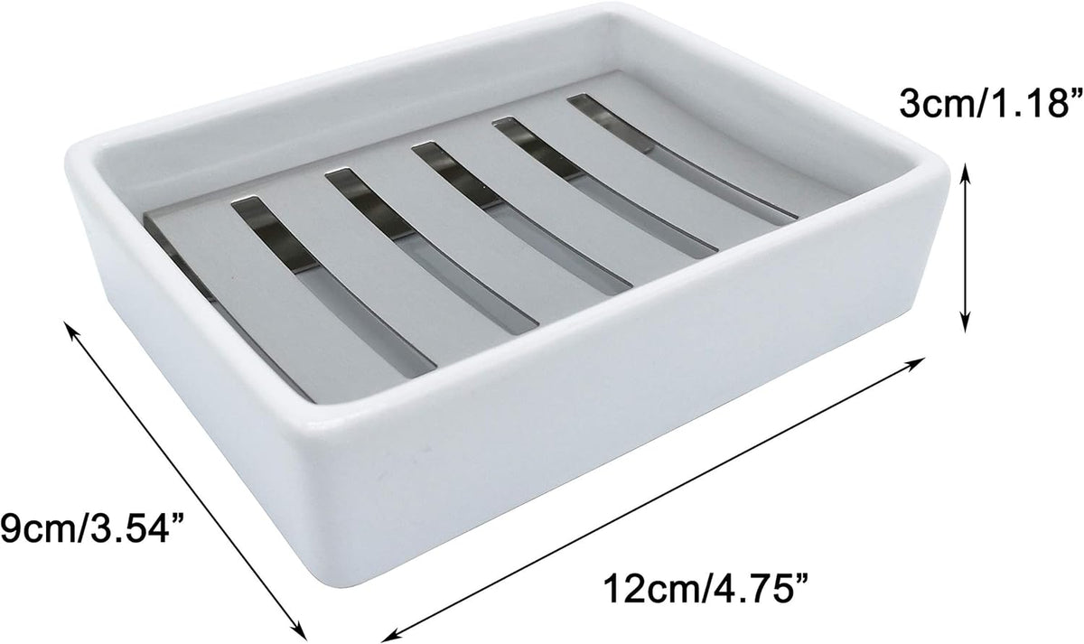 Ceramic Soap Dish Stainless Steel Soap Holder for Bathroom and Shower