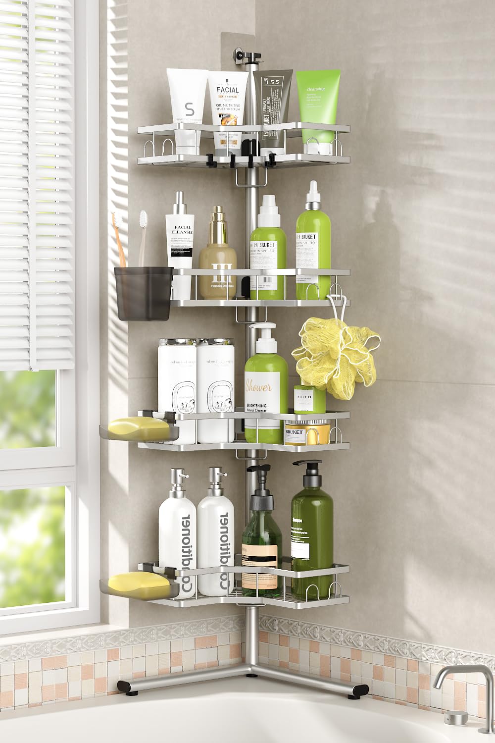 Standing Corner Shower Caddy - 4-Tier Rustproof Adjustable Shower Shelves