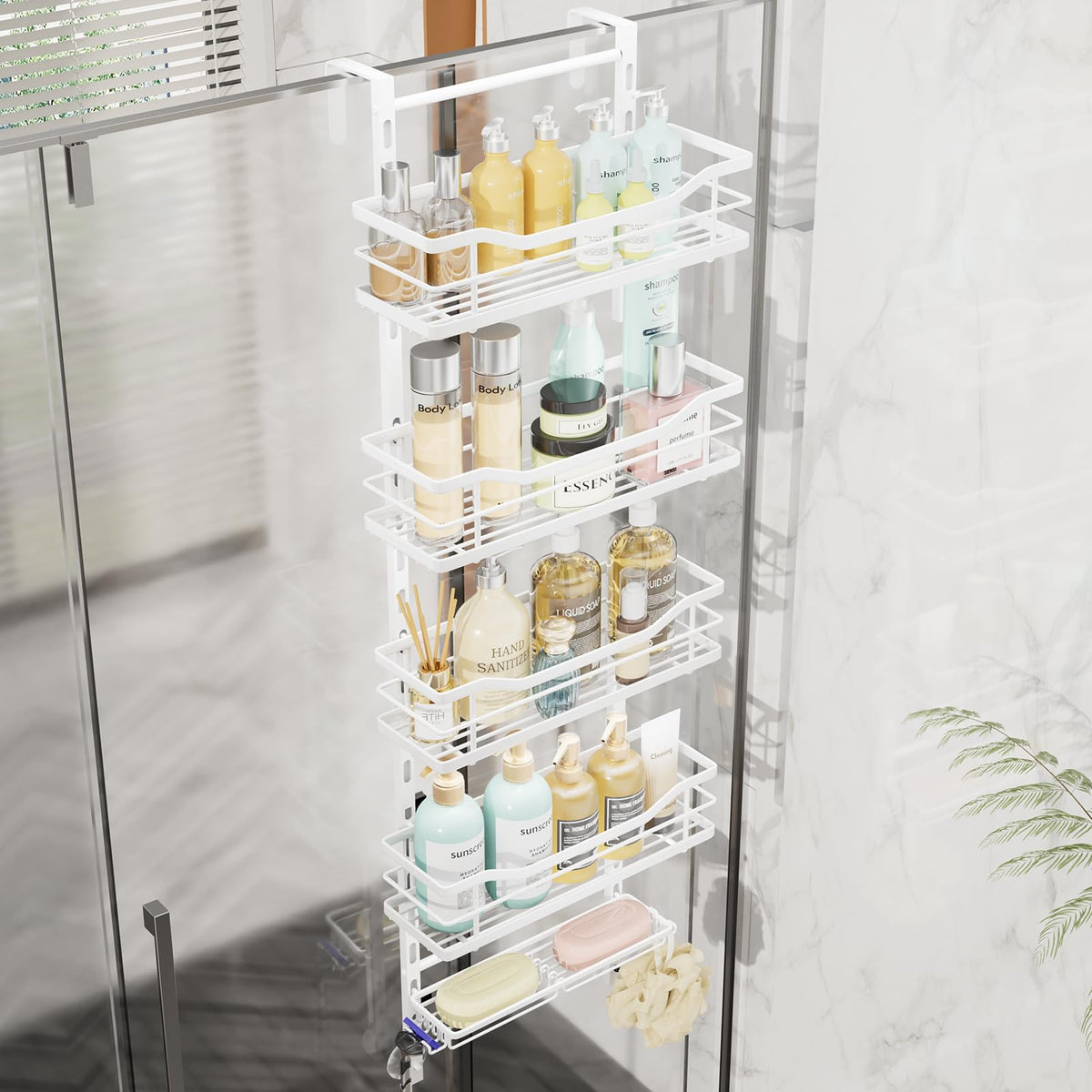 SWTYMIKI Over the Door Shower Caddy - 3 Tier Adjustable Shower Organizer Hanging with Soap Holder, No Drilling Stainless Steel Bathroom Rack Hanging for Body Wash, Shampoo, Soap, Razor, Black