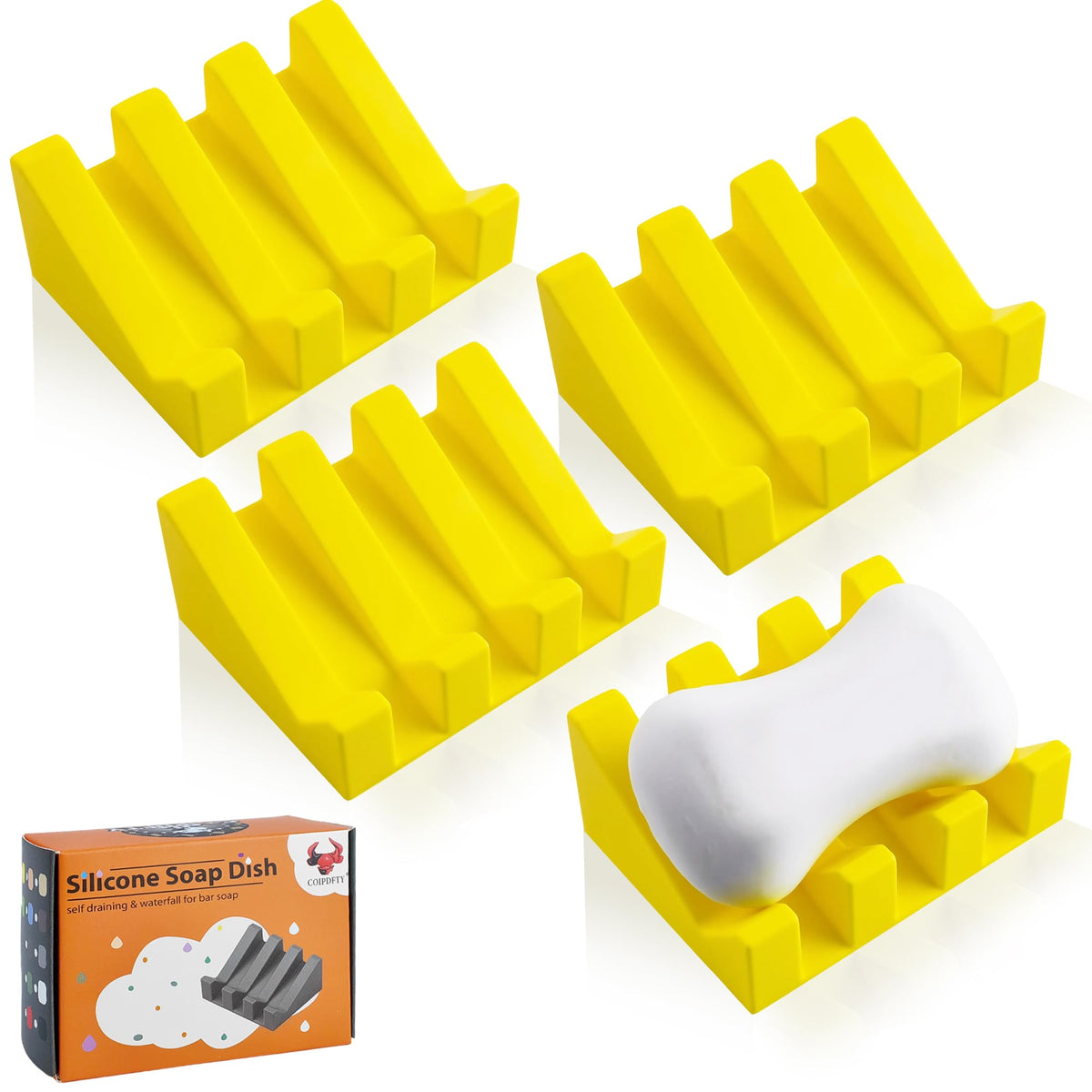 Self Draining Soap Dish Holder,Silicone Soap Dish,for Bathroom,Kitchen, Sponges,Can Extend Soap Life,Keep Soap Bars Dry and Easy Cleaning (White,1-Pack)