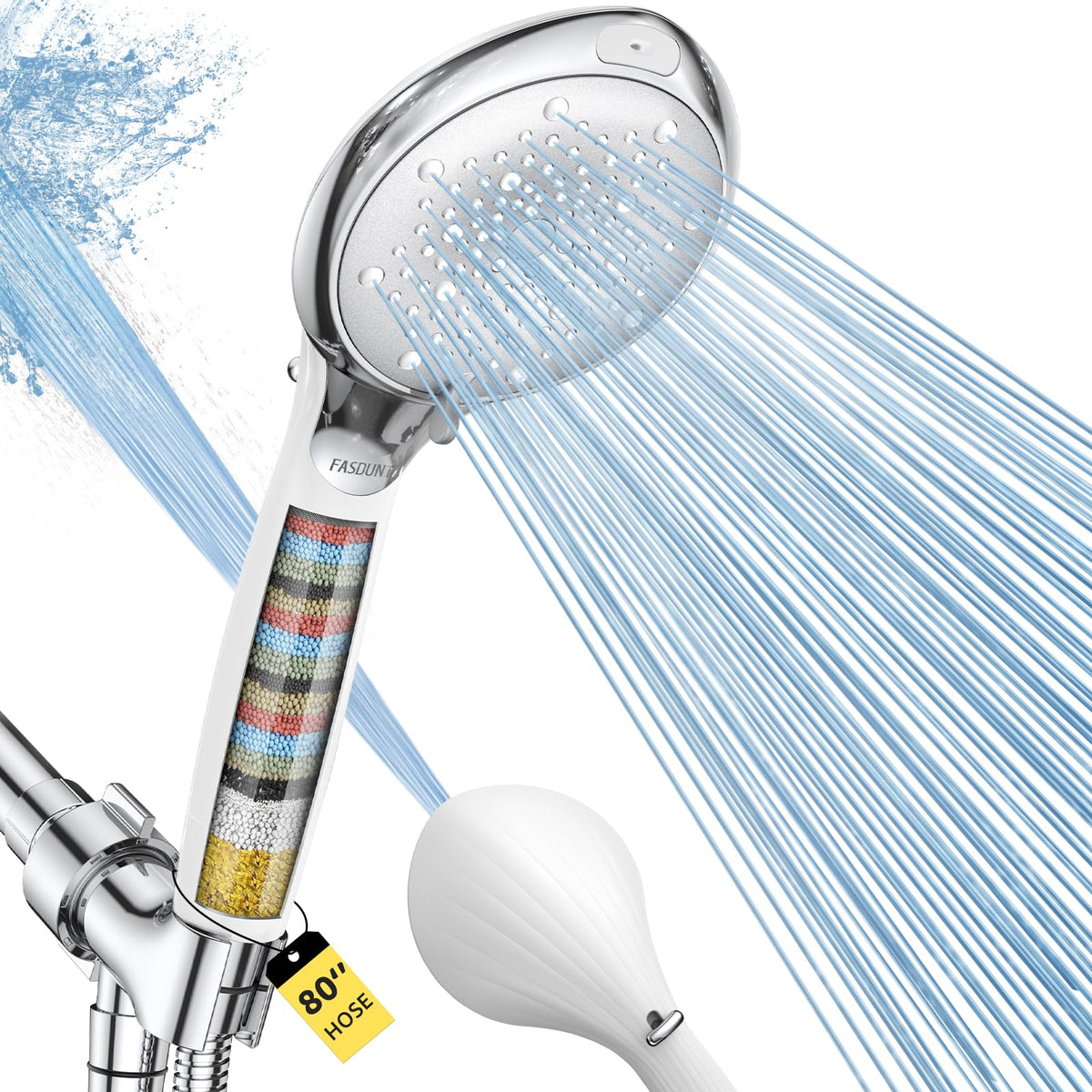 FASDUNT Filtered Shower Head with Handheld, High Pressure 8 Sprays, Chrome