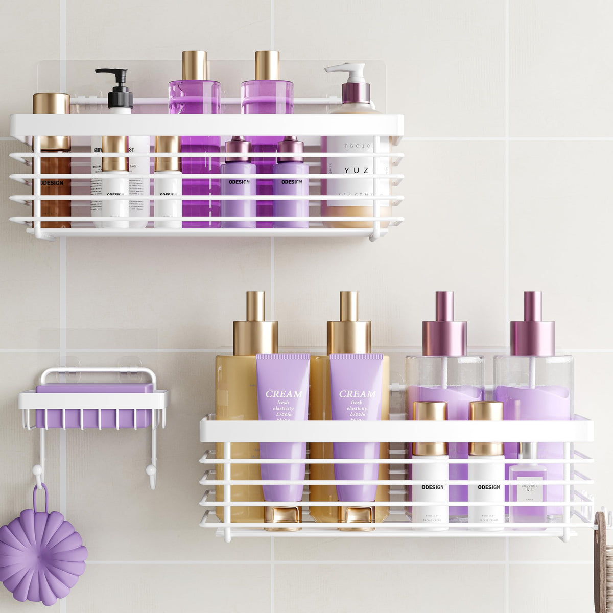 ODesign Shower Caddy Adhesive Stainless Steel Storage Organizers (Silver, 3 Pack)