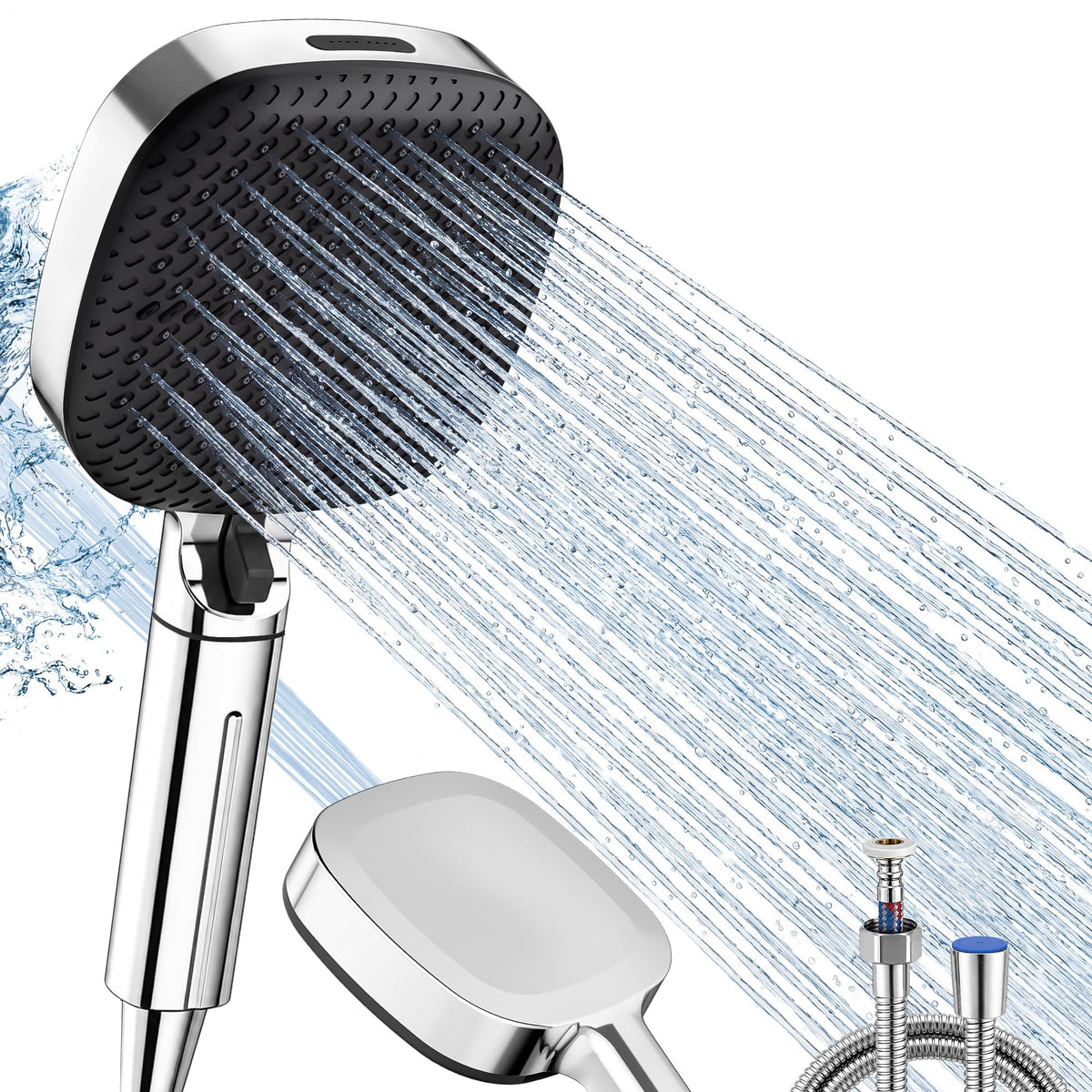 Ion Shower Head, Shower Head High Pressure with Handheld & 5 Filters, 4 Modes & Pause Switch, Showerhead Set with 59" Explosion-Proof Hose & Dual Brackets for Hard Water & Pets, Gray