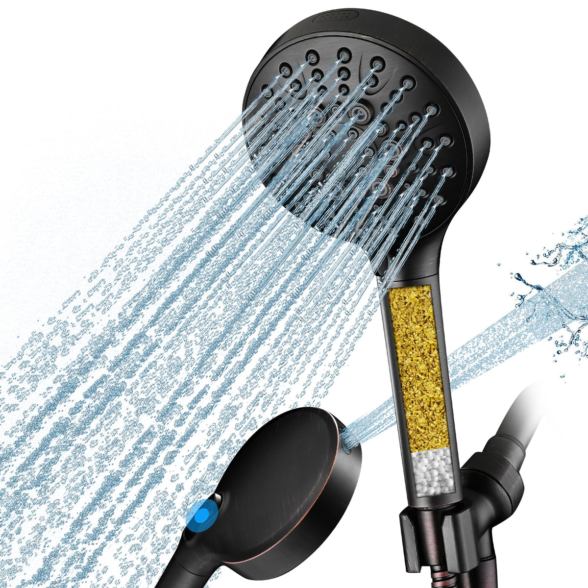 BRIGHT SHOWERS High Pressure Shower Head with Handheld, 9 Spray Settings Showerhead Built in Power Wash to Clean Tub and Pets, Extra Long 69" Hose, Adjustable Bracket, Oil-Rubbed Bronze