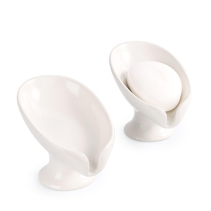 Soap Dish, Self Draining Bar Soap Holder for Bathroom Sink, Leaf Shaped Drainage Ceramic Speckled Soap Dish Porcelain Decorative Soap Dishes, ANTIS'S HOME