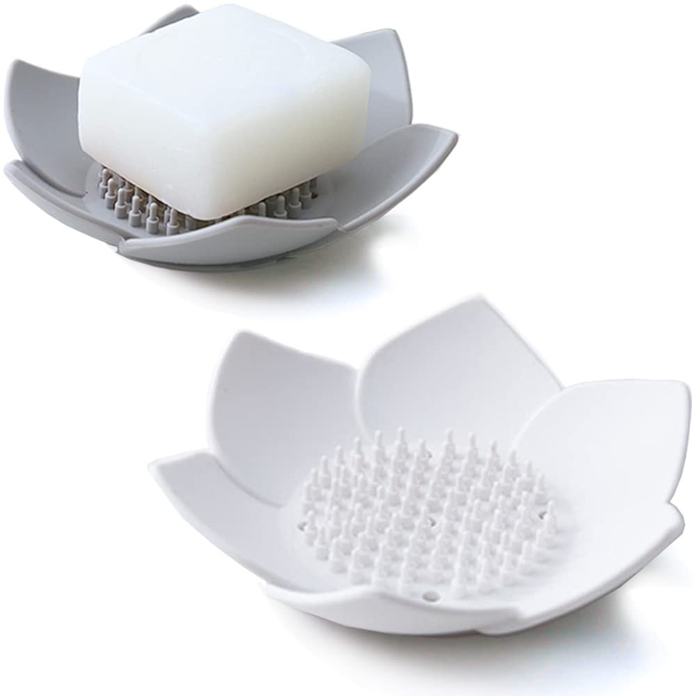 2 Pack Silicone Soap Tray Dishes Soap Holder Saver Draining Bathroom Shower Sink Bathtub