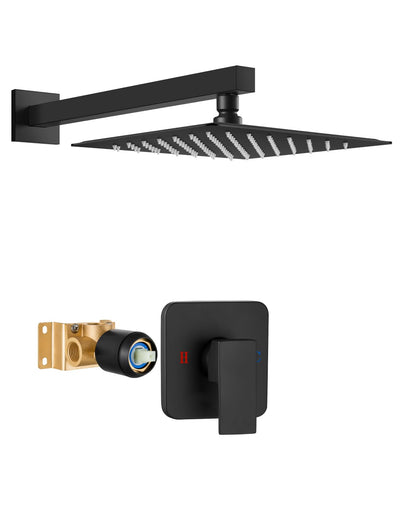 Heyalan 8 Inch Square Rain Shower Faucet Set with Valve, Matte Black