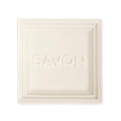 Pre de Provence Marseille Olive Oil Ceramic Soap Dish, Keeps Bar Dry and Protects Countertops, 4.3" Square