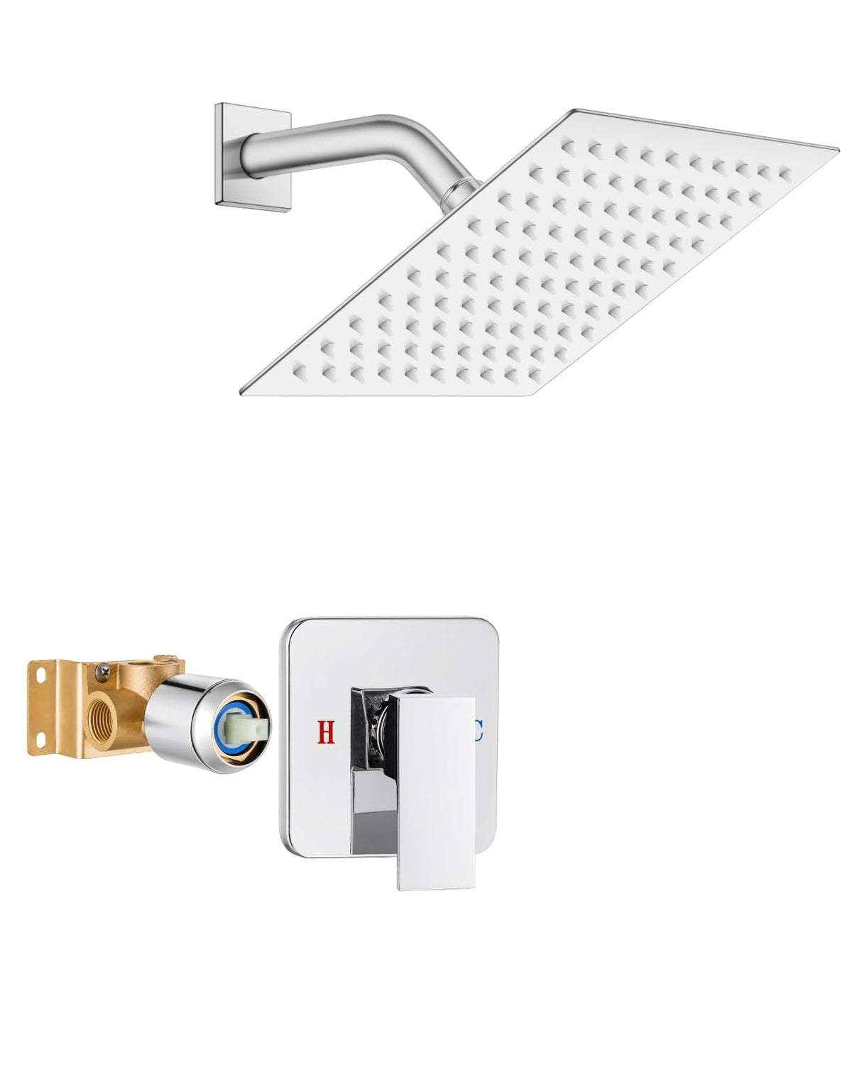 Heyalan 8 Inch Square Rain Shower Faucet Set with Valve, Matte Black