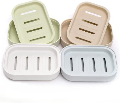 4 Pack Plastic Soap Dish, Soap Container, Double Layer Draining Soap Holder for Shower, Bathroom or Kitchen, C-0060