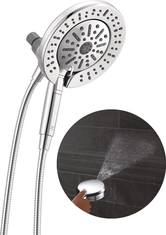 Delta 6-Setting In2ition 2-in-1 Dual Shower Head with Handheld High Pressure ProClean Spray, Brushed Nickel Detachable Shower Head with Hose, 1.75 GPM Flow Rate, Satin Nickel 75655SN