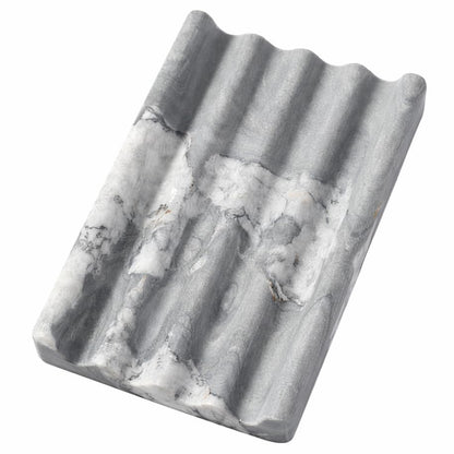 Koville Natural Marble Soap Dish for Bathroom Shower, White Gold Marble Soap Tray for Bathroom, Stone Soap Tray for Sink, Stripe Grooves Soap Saver Keep Soap Bars Dry Easy Clean
