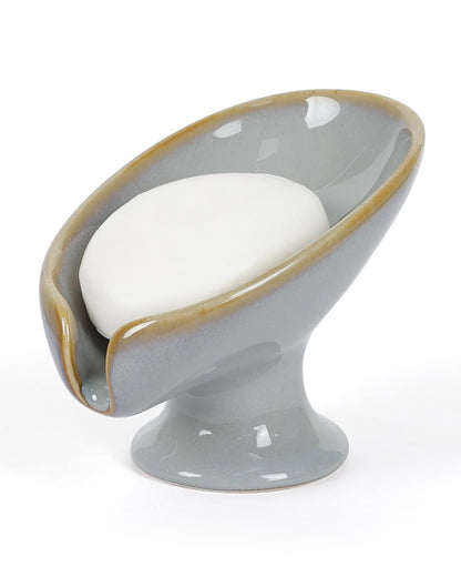 Soap Dish, Self Draining Bar Soap Holder for Bathroom Sink, Leaf Shaped Drainage Ceramic Speckled Soap Dish Porcelain Decorative Soap Dishes, ANTIS'S HOME