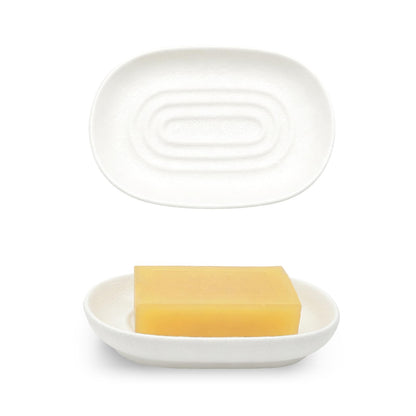 Ceramic Soap Dish for Bath Sink- Modern White Bar Soap Holder for Shower - Easy to Clean Multi-Purpose Oval Soap Dishes for Soap Bar, Sponges, Jewelry, Small Items | Fits Bathroom & Kitchen