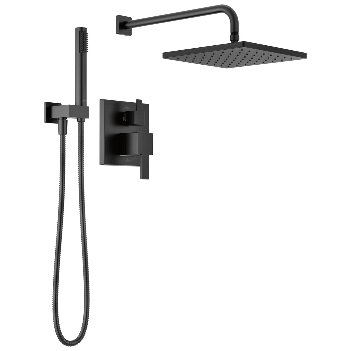 Delta Modern 14 Series Square Rain Shower System Faucet Set, Rainfall Brushed Gold Shower Head and Handle Set, Valve Trim Kit, 10 Inch, Champagne Bronze 342701-CZ