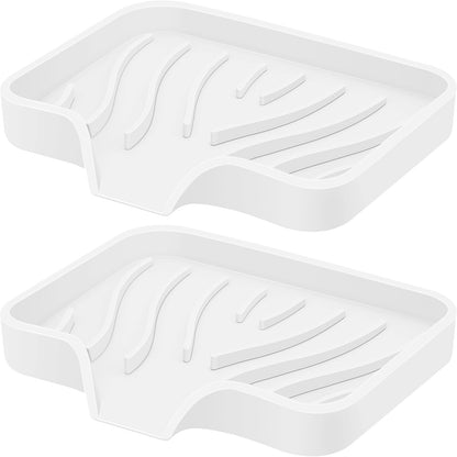 Silicone Soap Dish with Drain, SAISN Kitchen Soap Tray for Shower 2 Pack Self Draining Soap Dish Soft Bathroom Soap Holder for Kitchen Sink Flexible Portable Soap Saver, White