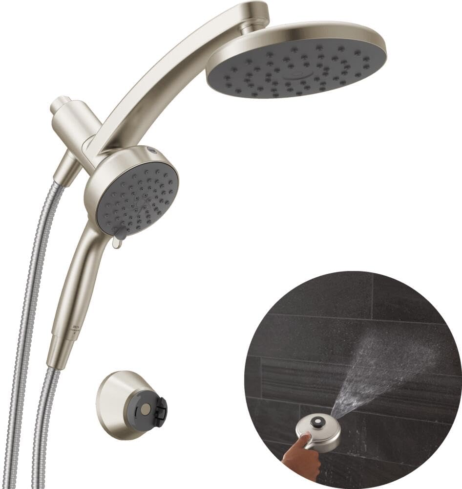 Delta 6-Setting PivotPro 3-in-1 Combination Shower Head with ProClean Spray, Brushed Nickel Round Shower Head Rainfall with Handheld Spray, 1.75 GPM, SpotShield Brushed Nickel 75649SN
