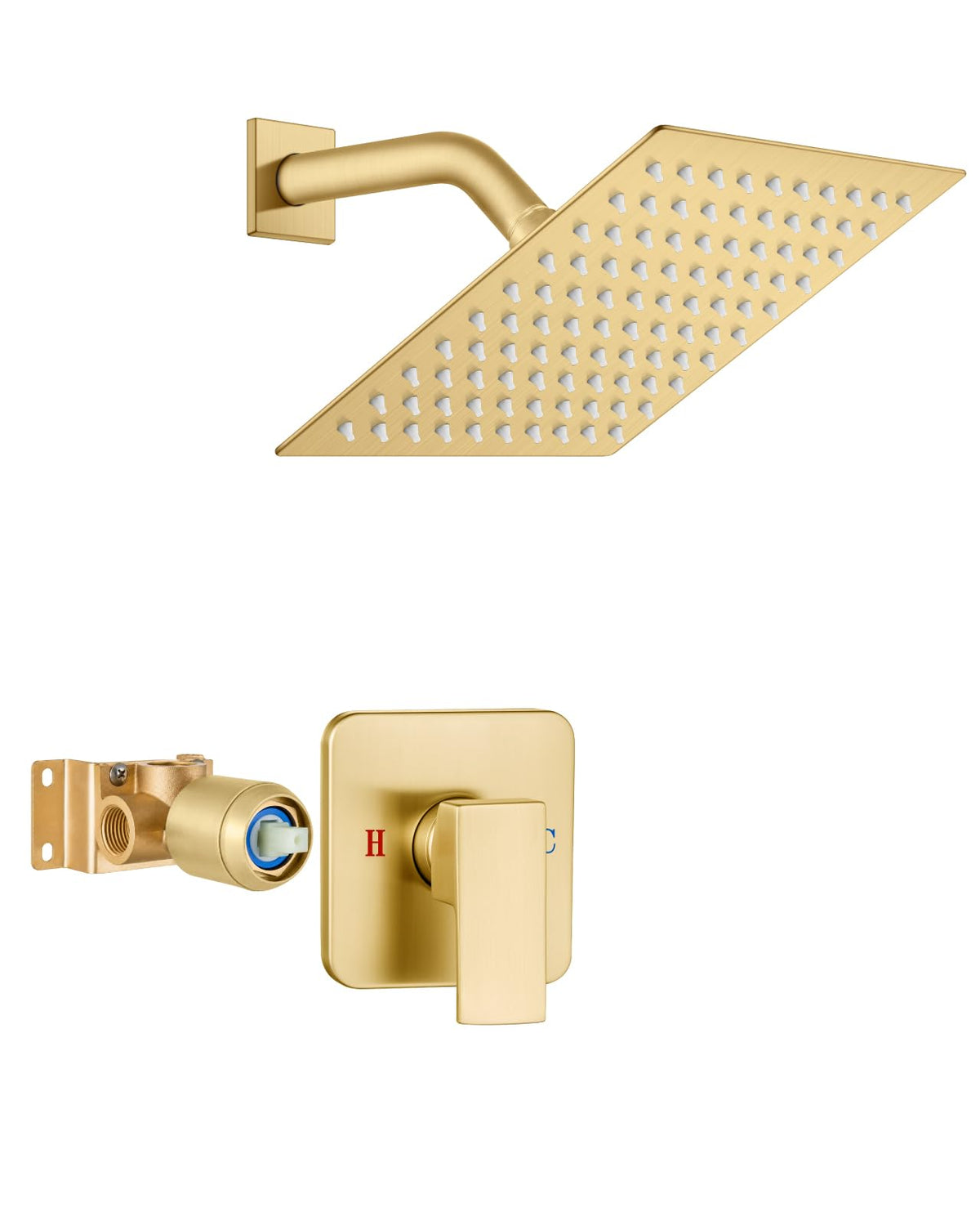 Heyalan 8 Inch Square Rain Shower Faucet Set with Valve, Matte Black