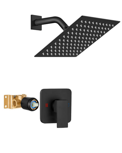 Heyalan 8 Inch Square Rain Shower Faucet Set with Valve, Matte Black