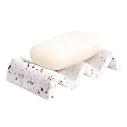 Luxspire Wave Soap Dish, Self-Draining Resin Holder, Gravel White