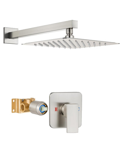 Heyalan 8 Inch Square Rain Shower Faucet Set with Valve, Matte Black