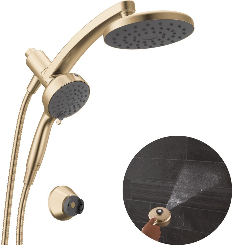 Delta 6-Setting PivotPro 3-in-1 Combination Shower Head with ProClean Spray, Brushed Nickel Round Shower Head Rainfall with Handheld Spray, 1.75 GPM, SpotShield Brushed Nickel 75649SN
