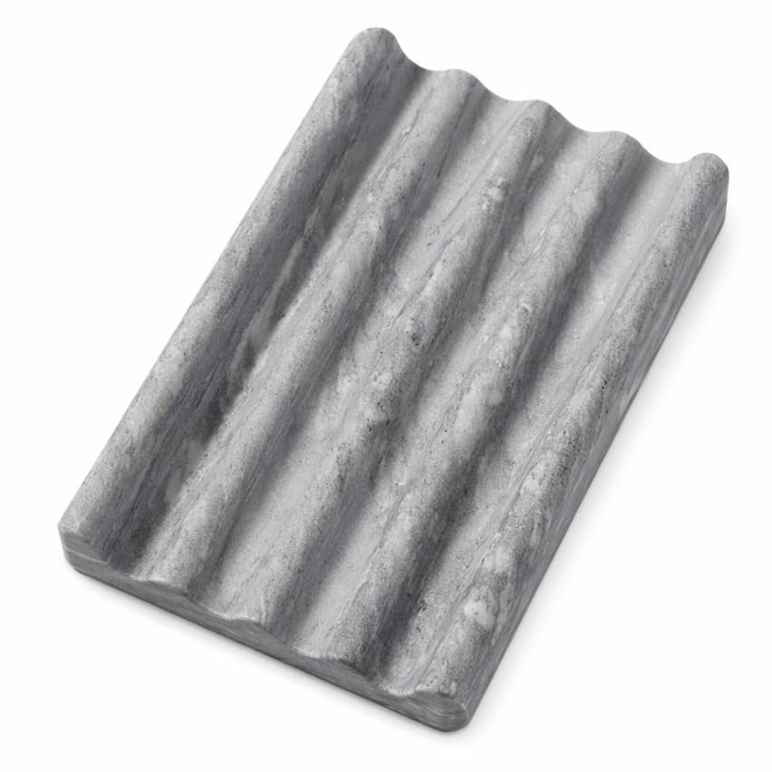 Koville Natural Marble Soap Dish for Bathroom Shower, White Gold Marble Soap Tray for Bathroom, Stone Soap Tray for Sink, Stripe Grooves Soap Saver Keep Soap Bars Dry Easy Clean