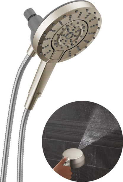 Delta 6-Setting In2ition 2-in-1 Dual Shower Head with Handheld High Pressure ProClean Spray, Brushed Nickel Detachable Shower Head with Hose, 1.75 GPM Flow Rate, Satin Nickel 75655SN