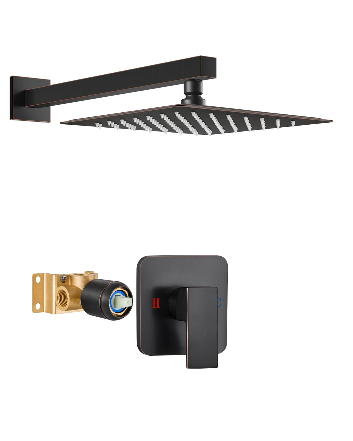 Heyalan 8 Inch Square Rain Shower Faucet Set with Valve, Matte Black