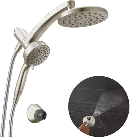 Delta 6-Setting PivotPro 3-in-1 Combination Shower Head with ProClean Spray, Brushed Nickel Round Shower Head Rainfall with Handheld Spray, 1.75 GPM, SpotShield Brushed Nickel 75649SN