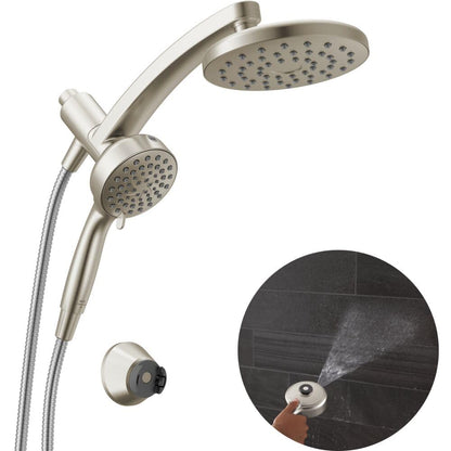 Delta 6-Setting PivotPro 3-in-1 Combination Shower Head with ProClean Spray, Brushed Nickel Round Shower Head Rainfall with Handheld Spray, 1.75 GPM, SpotShield Brushed Nickel 75649SN