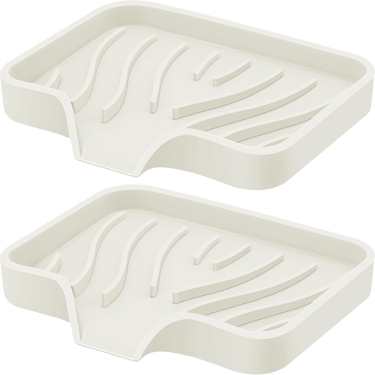 Silicone Soap Dish with Drain, SAISN Kitchen Soap Tray for Shower 2 Pack Self Draining Soap Dish Soft Bathroom Soap Holder for Kitchen Sink Flexible Portable Soap Saver, White