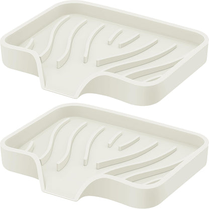 Silicone Soap Dish with Drain, SAISN Kitchen Soap Tray for Shower 2 Pack Self Draining Soap Dish Soft Bathroom Soap Holder for Kitchen Sink Flexible Portable Soap Saver, White