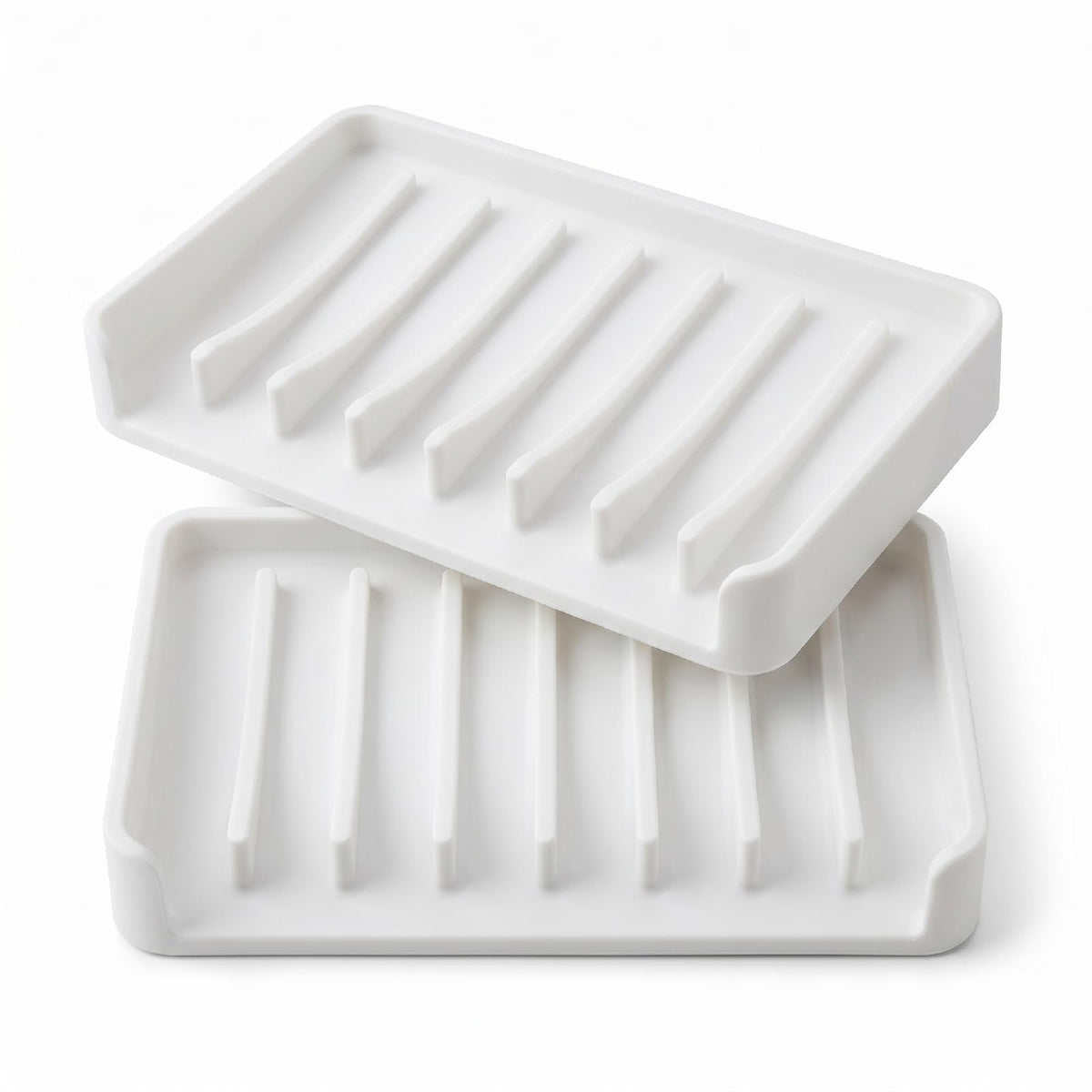 Bathway Silicone Soap Dishes for Shower, Self-Draining Bar Soap Holder Non-Slip Sink Organizer Tray for Sink, Bathroom & Kitchen, Keeps Bar Soap Dry& Dishwasher Safe, Black & Black (2 Pack)