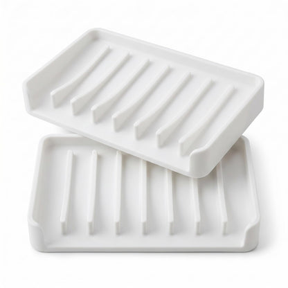 Bathway Silicone Soap Dishes for Shower, Self-Draining Bar Soap Holder Non-Slip Sink Organizer Tray for Sink, Bathroom & Kitchen, Keeps Bar Soap Dry& Dishwasher Safe, Black & Black (2 Pack)
