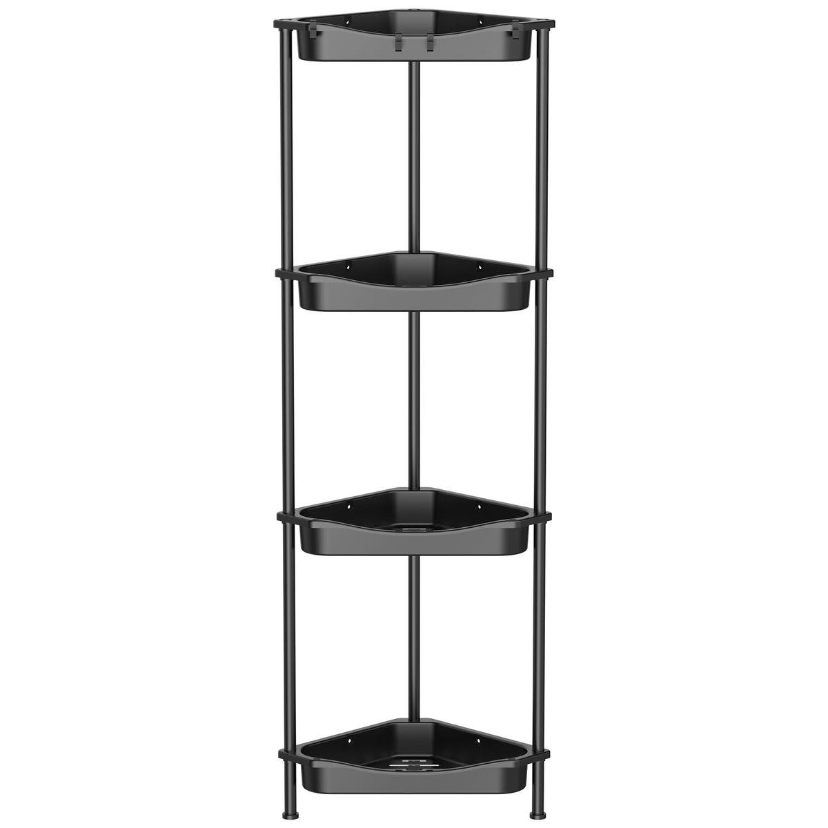 HuggieGems 4 Tier Floor Standing Corner Shower Caddy Organizer Shelf with Hooks, Bathroom Shelves Stand Rack, Black