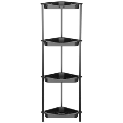 HuggieGems 4 Tier Floor Standing Corner Shower Caddy Organizer Shelf with Hooks, Bathroom Shelves Stand Rack, Black