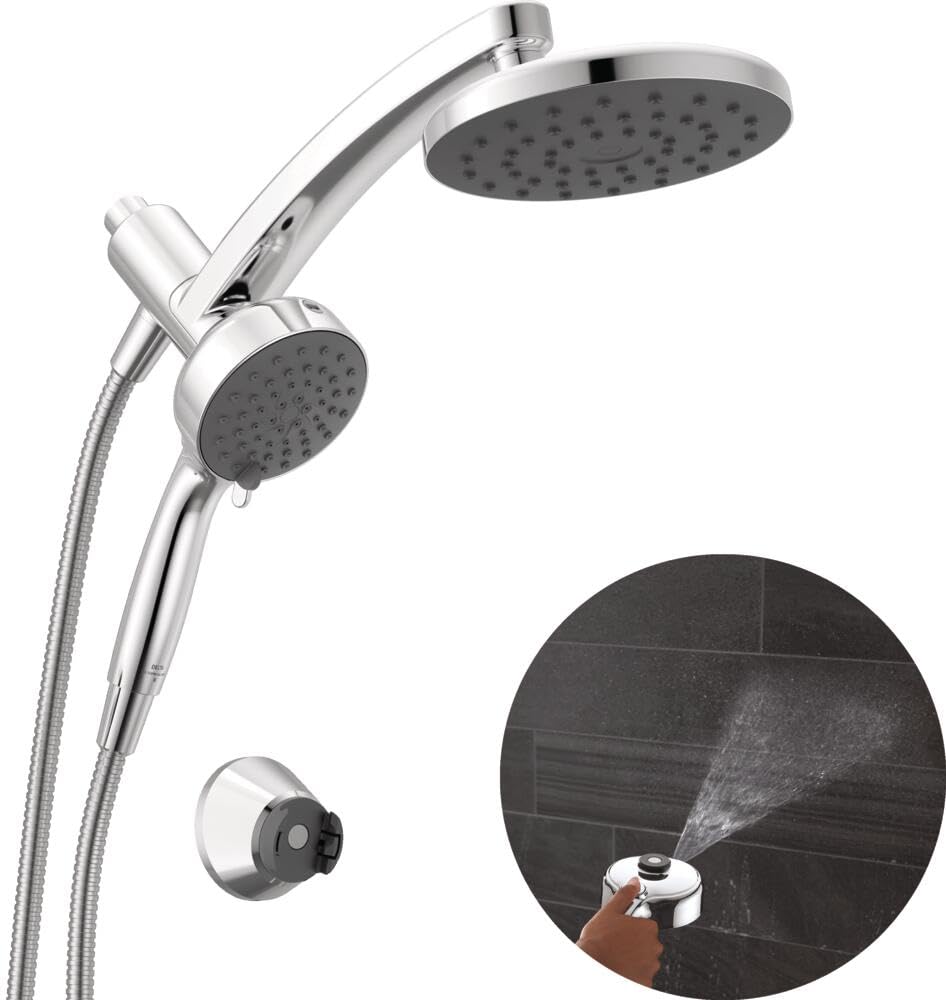 Delta 6-Setting PivotPro 3-in-1 Combination Shower Head with ProClean Spray, Brushed Nickel Round Shower Head Rainfall with Handheld Spray, 1.75 GPM, SpotShield Brushed Nickel 75649SN