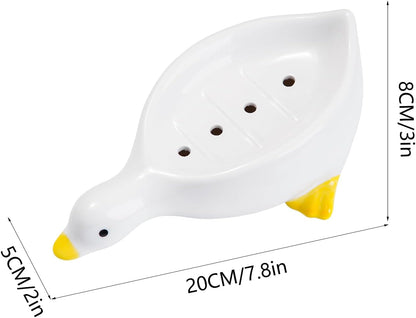 Ceramic Duck Soap Dish, Self-Draining Soap Holder for Sink and Shower