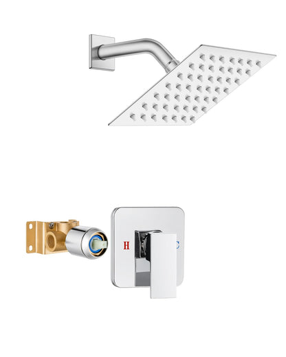 Heyalan 8 Inch Square Rain Shower Faucet Set with Valve, Matte Black