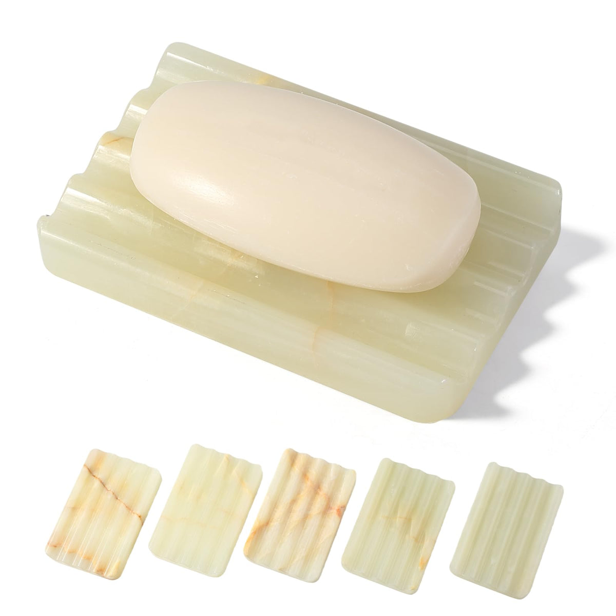 Koville African Natural Marble Soap Dish for Shower, Stone Soap Tray for Bathroom, Bar Soap Holder for Sink, Stripe Grooves Soap Saver Stone Dish Keep Bars Dry Easy Clean (Namib Bianco)