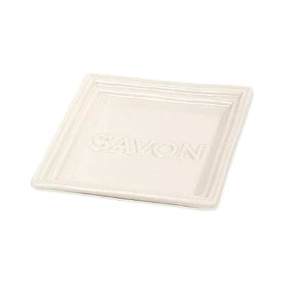Pre de Provence Marseille Olive Oil Ceramic Soap Dish, Keeps Bar Dry and Protects Countertops, 4.3" Square