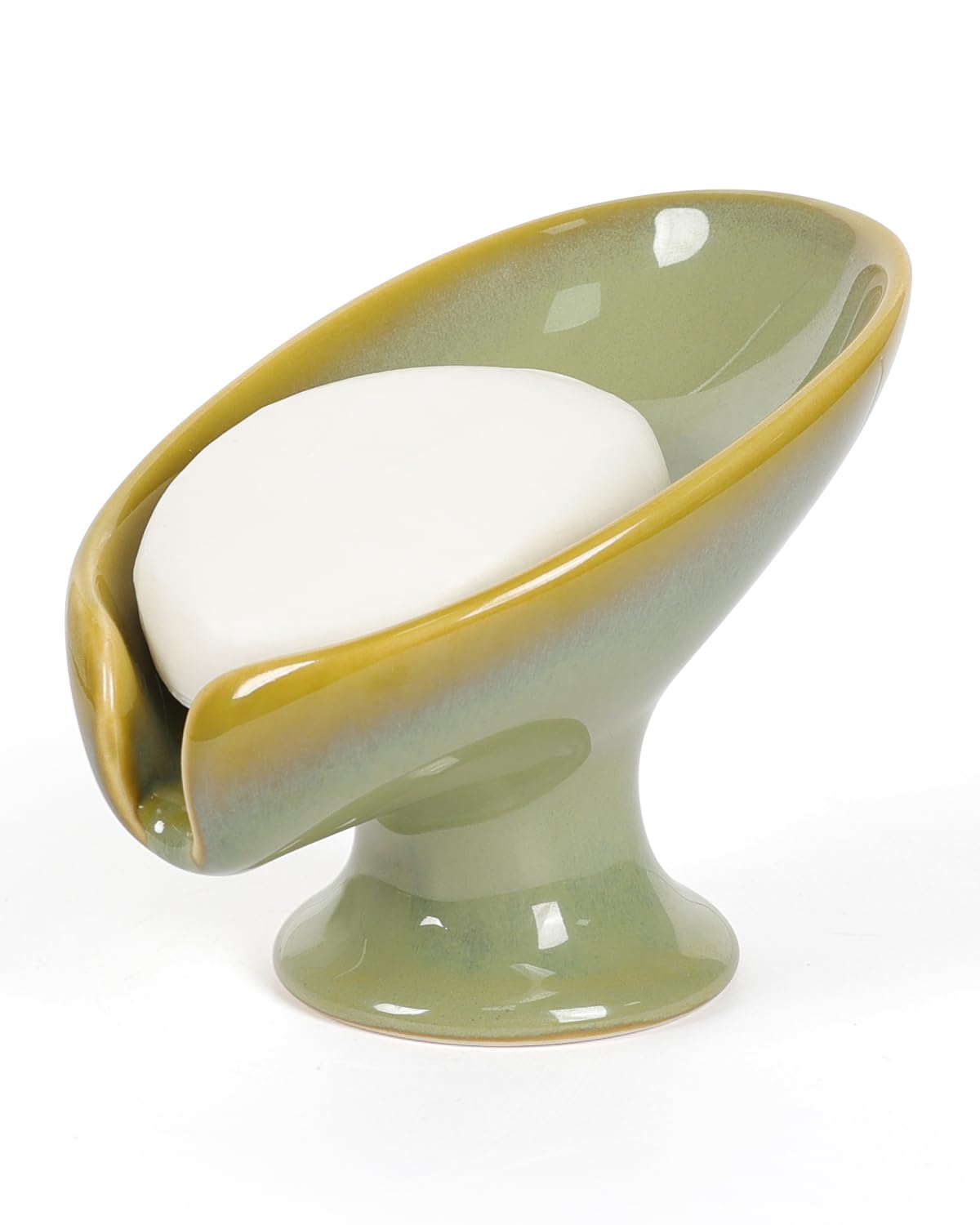 Soap Dish, Self Draining Bar Soap Holder for Bathroom Sink, Leaf Shaped Drainage Ceramic Speckled Soap Dish Porcelain Decorative Soap Dishes, ANTIS'S HOME