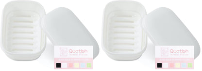 Quatish Leakproof Soap Dish with Lid & Draining Layer, Shatterproof Travel Bar Soap Holder Case Container, Portable Travel Size Toiletries Essentials for Camping, Gym, Bathroom, Black