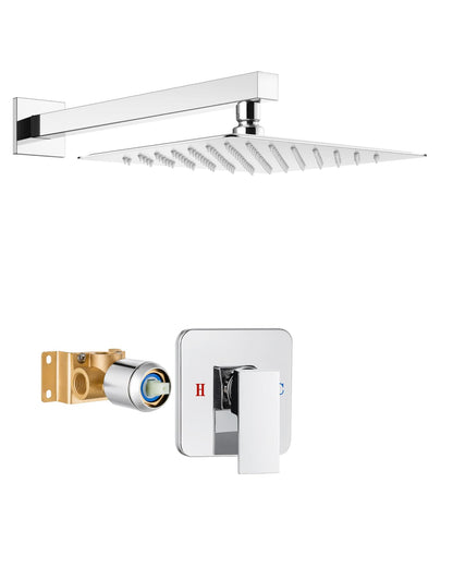 Heyalan 8 Inch Square Rain Shower Faucet Set with Valve, Matte Black